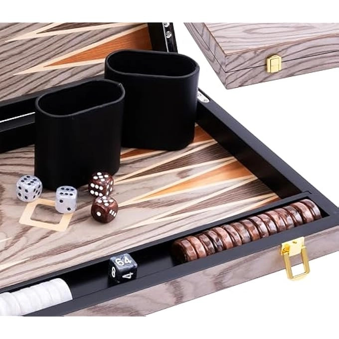 Backgammon Set - Folding Board Leather Case Portable