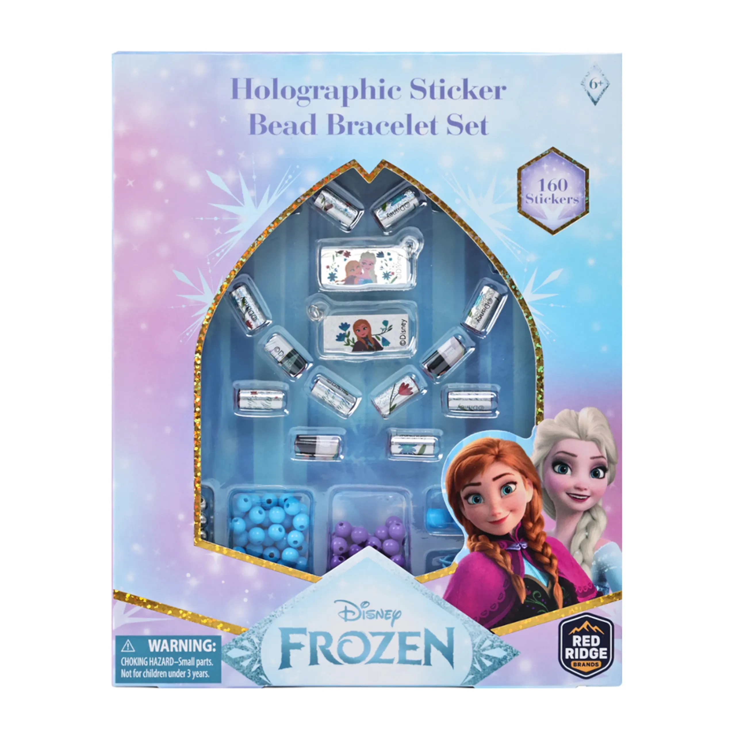 Disney Frozen Holographic Sticker Bead Bracelet Making Craft Set - 160pc Heart-Shaped
