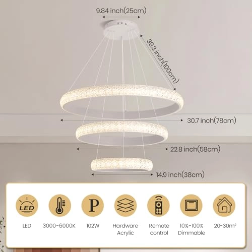 Modern LED Chandelier - 3000K-6000K Dimmable