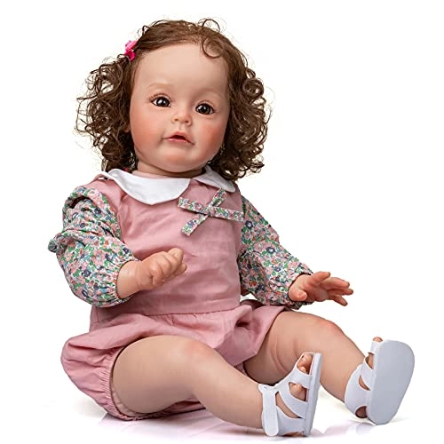 Sue-Sue Reborn Baby Doll - 60 cm Silicone Vinyl Hand Rooted Curly Brown Hair