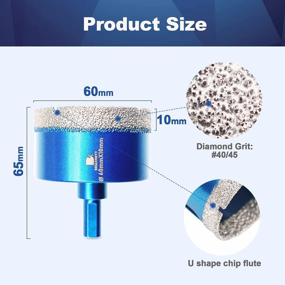 Diamond Core Drill Bit - 2 3/8 Inch (60mm) porcelain tile ceramic stone granite marble