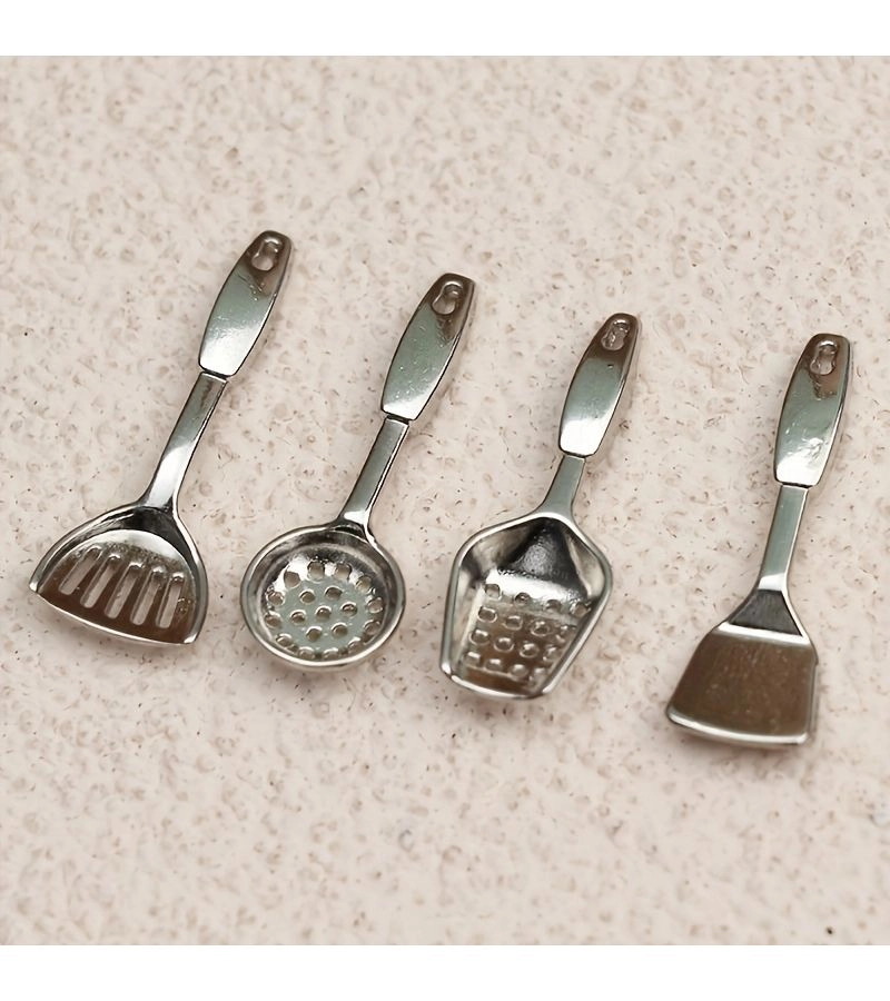 Generic Miniature Slotted Spoon And Spatula - 4 Pcs