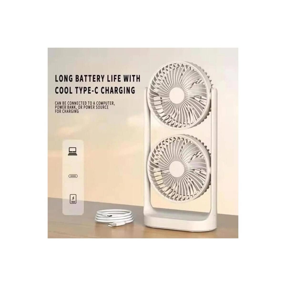 Dual-Head Portable USB Fan - Type-C Charging White
