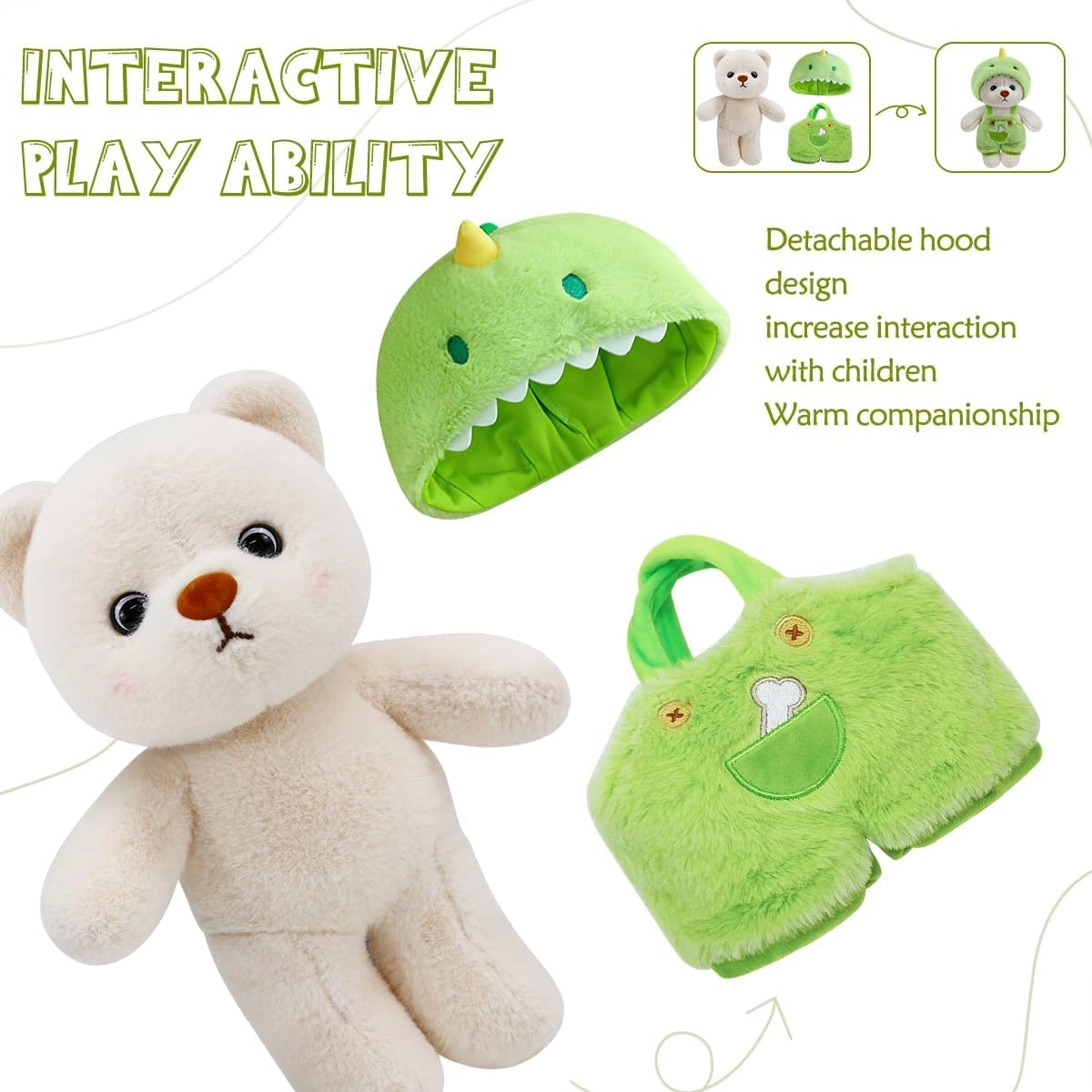 Bear Stuffed Animal - Small Green 10" Clothes and Hat