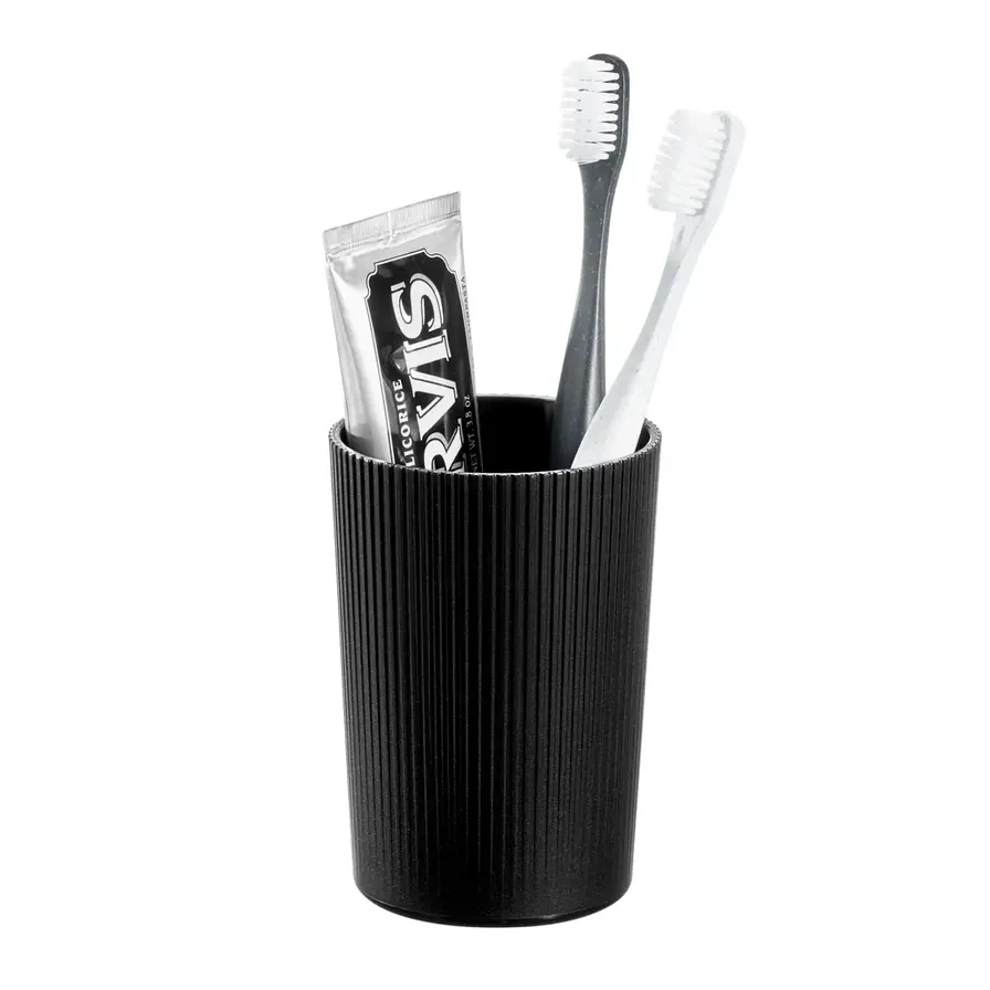 Fluted Plastic Toothbrush Holder - 8 x 8 x 11.4 cm Black