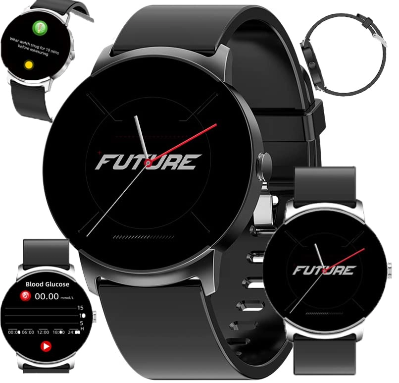 Blood Glucose Sugar Smart Watch - 1.32 inch Black