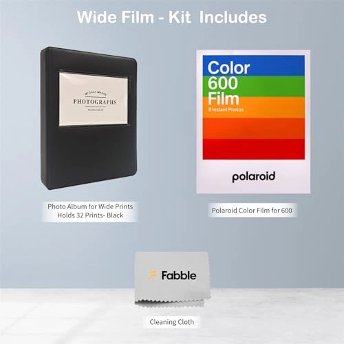 Color Film for 600 - 8 Sheets + Photo Album for Wide Prints - Holds 32 Photos + Cleaning Cloth