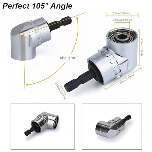 Angle Drill Adapter - 105 Degree 1/4 Inch Hex Flexible Shaft