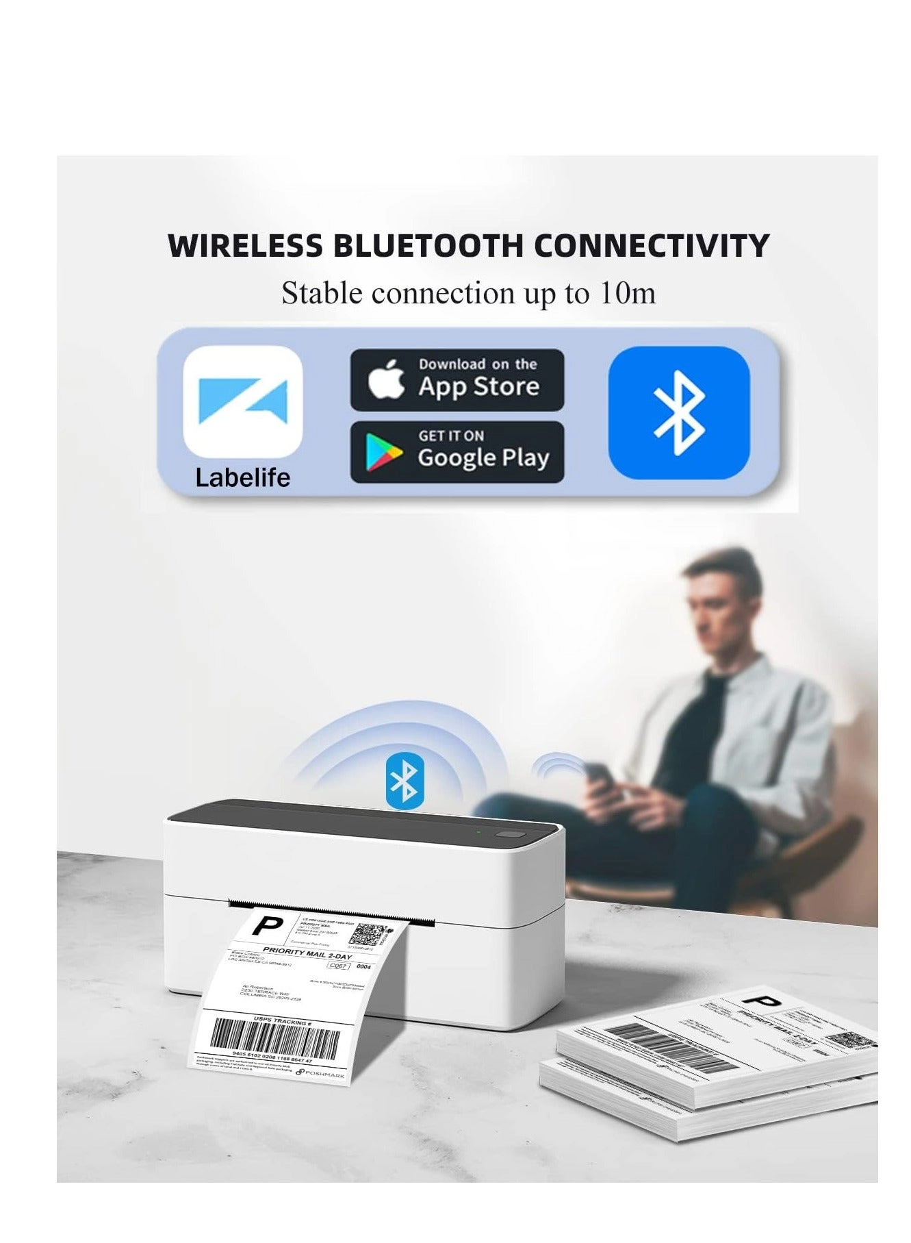 Bluetooth Thermal Shipping Label Printer - 4x6