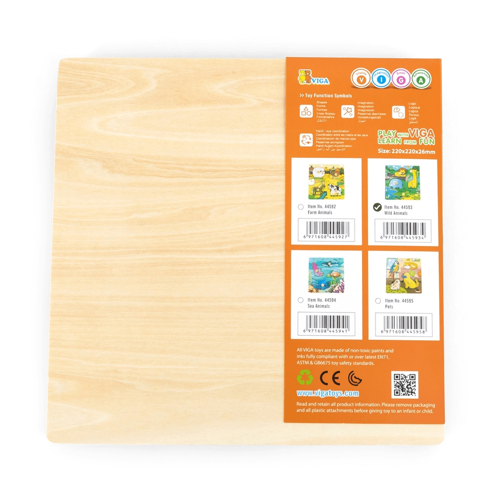 Wooden Knob Puzzle - Wild Animals - Suitable for 12 months and above 4 pieces