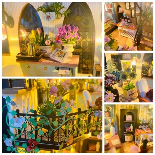 DIY Dollhouse Miniature Kit - Dust Proof Cover Gray Wood