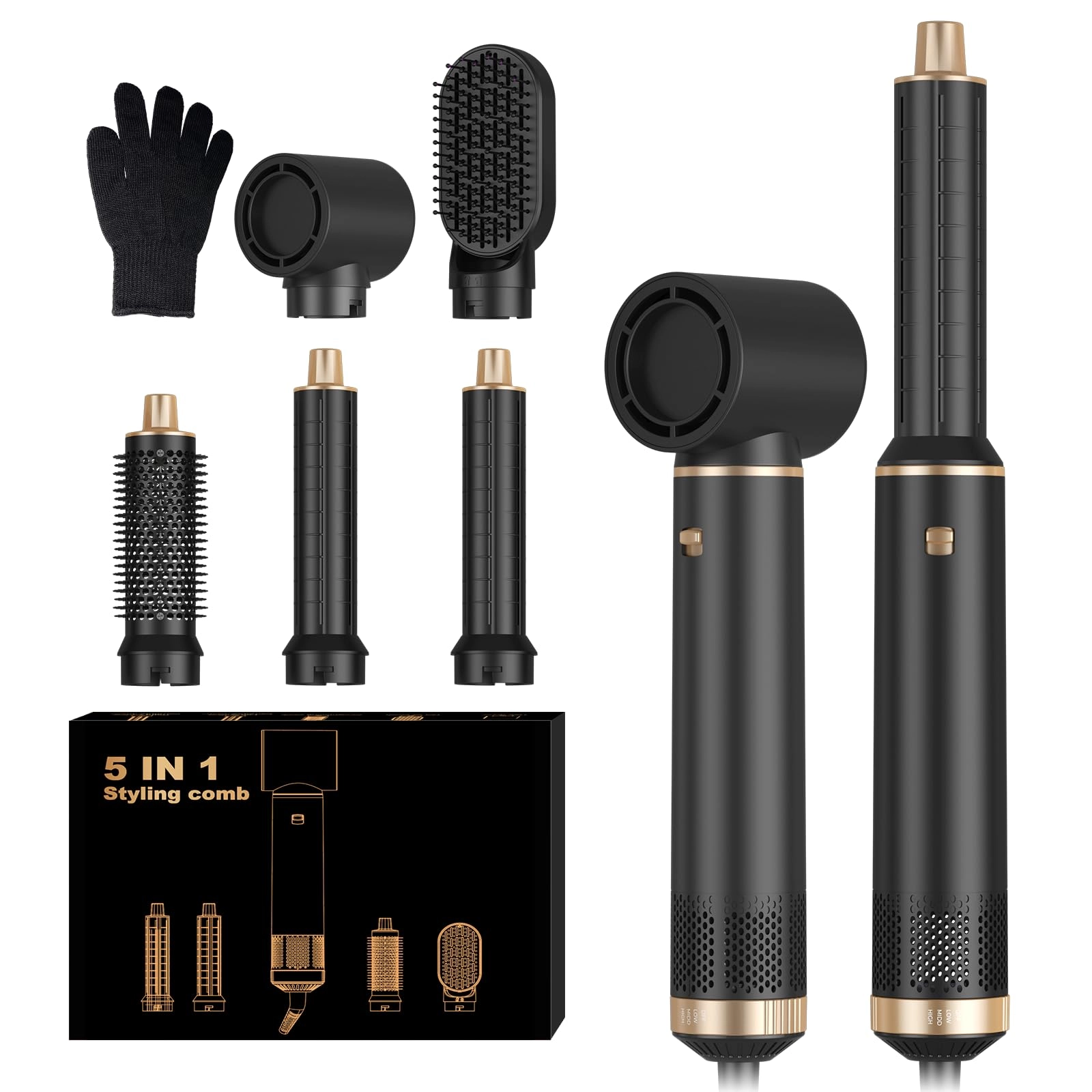 5 in 1 Blow Dryer Brush - Green Gold 800 watts