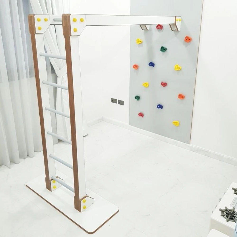Climbing Wall with Metal Monkey Bars - 3 to 9 yrs Indoor Use