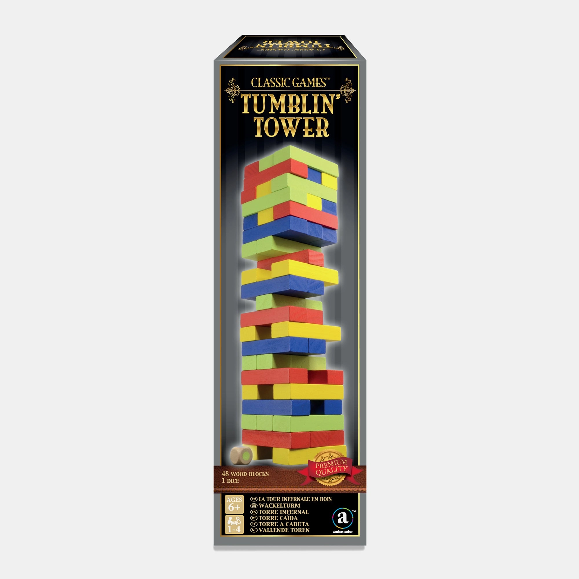 Merchant Ambassador Tumblin’ Tower - 48 large colored wooden blocks wooden die