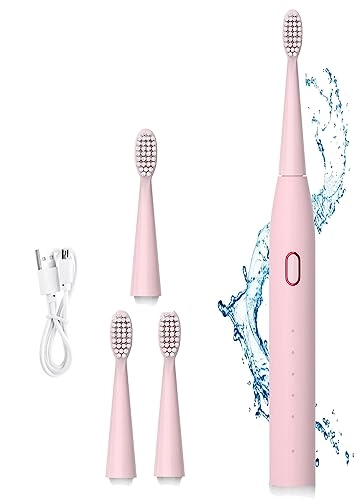 Sonic Tooth Brush - 5 Brushing Modes 4 Replaceable Brush Heads Pink