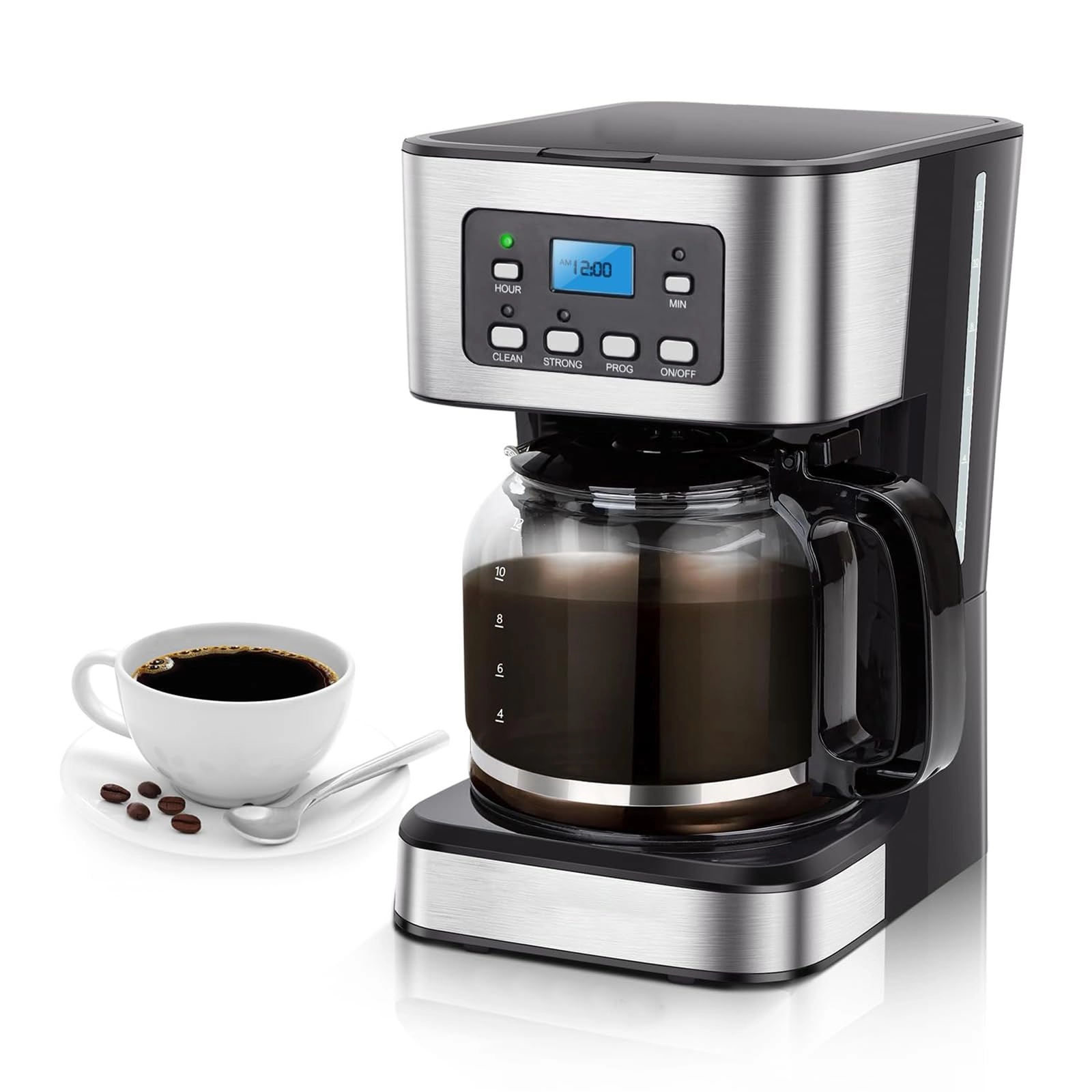 Raoaoto Programmable Coffee Maker - 12 Cups Pause & Serve Brewing Strength Adjustment