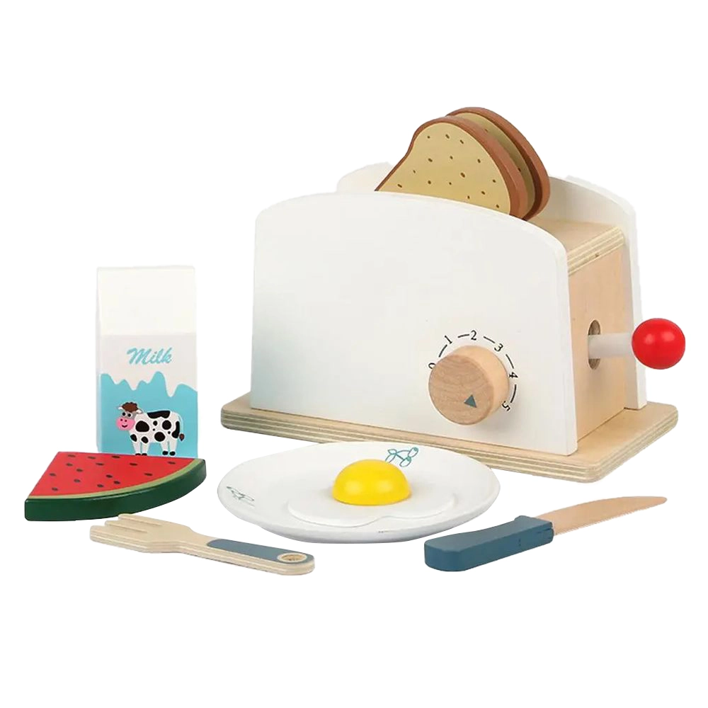 Little Angel Kids Wooden Bread Toaster Toy Pretend Play Set (5551007-MSN20020)