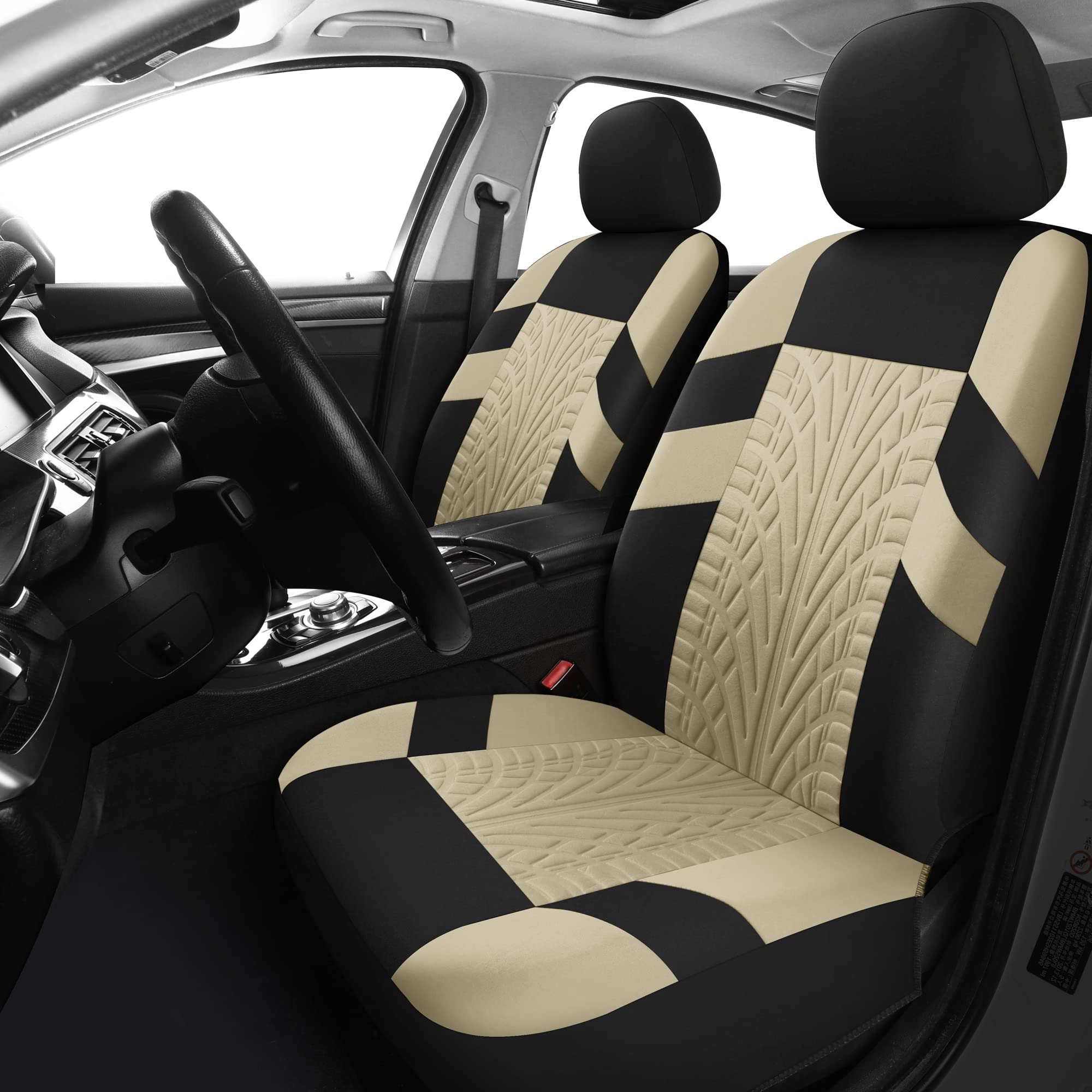 Zhejiang Treasureland Auto Accessoriess Co.,Ltd. Car Seat Covers - Front Pair Washable Breathable Black/Beige