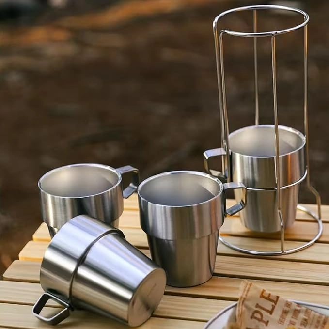 Stackable Reusable Cup - 4 pcs Rack and Mesh Carrying Bag
