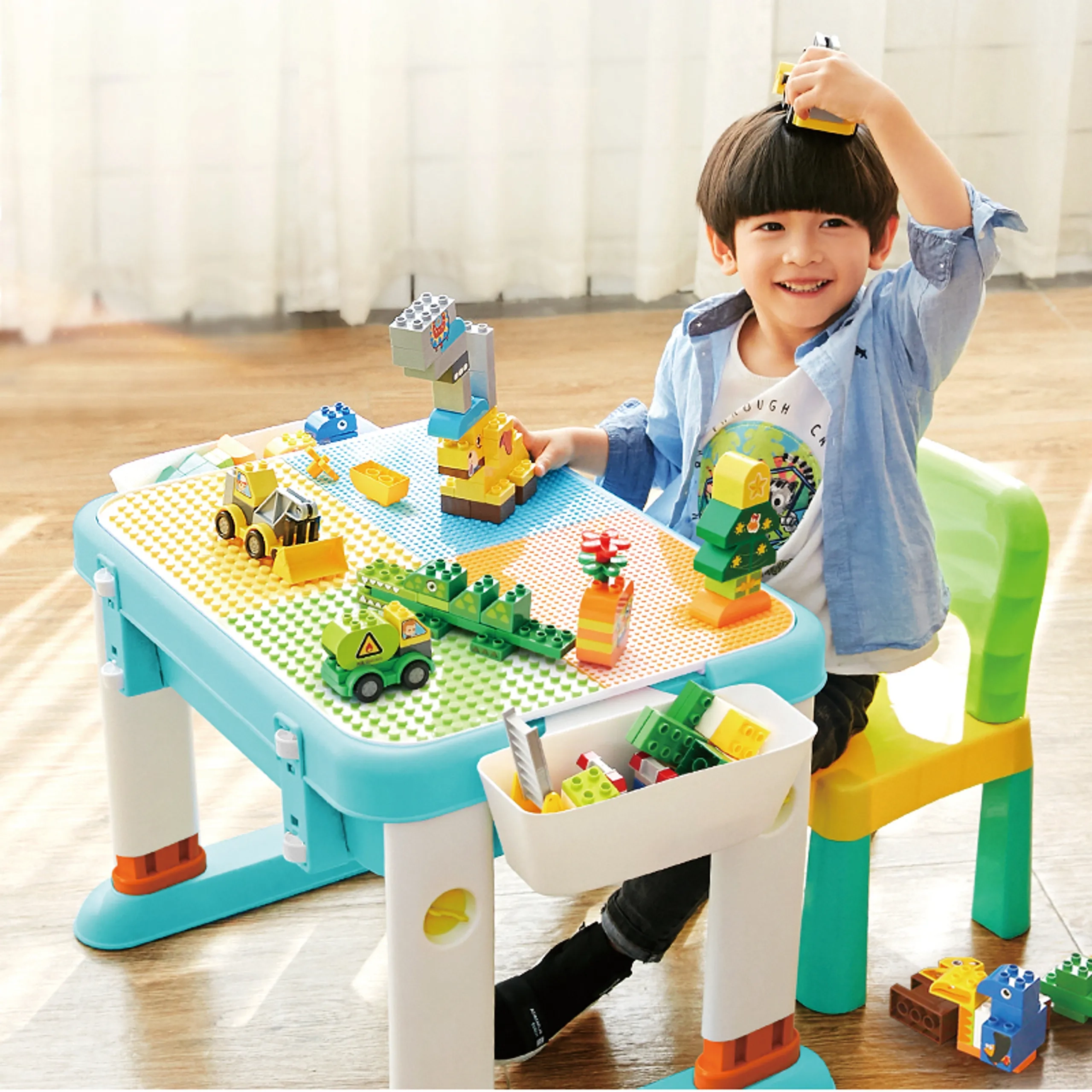 3-In-1 Multifunctional Building Block Table & Chair Set - 55 pcs