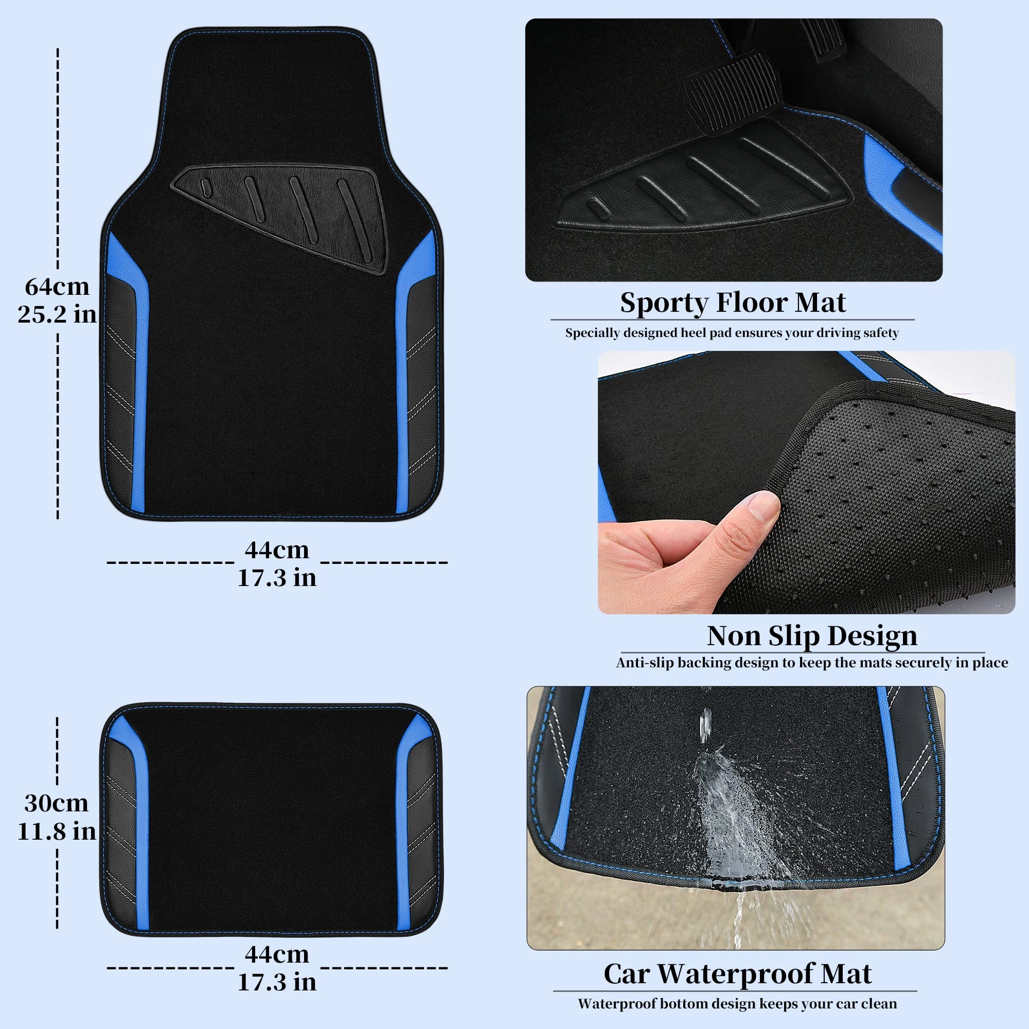 Car Seat Covers - Air Mesh Leather + Car Floor Mats - Waterproof + Steering Wheel Cover - Sporty