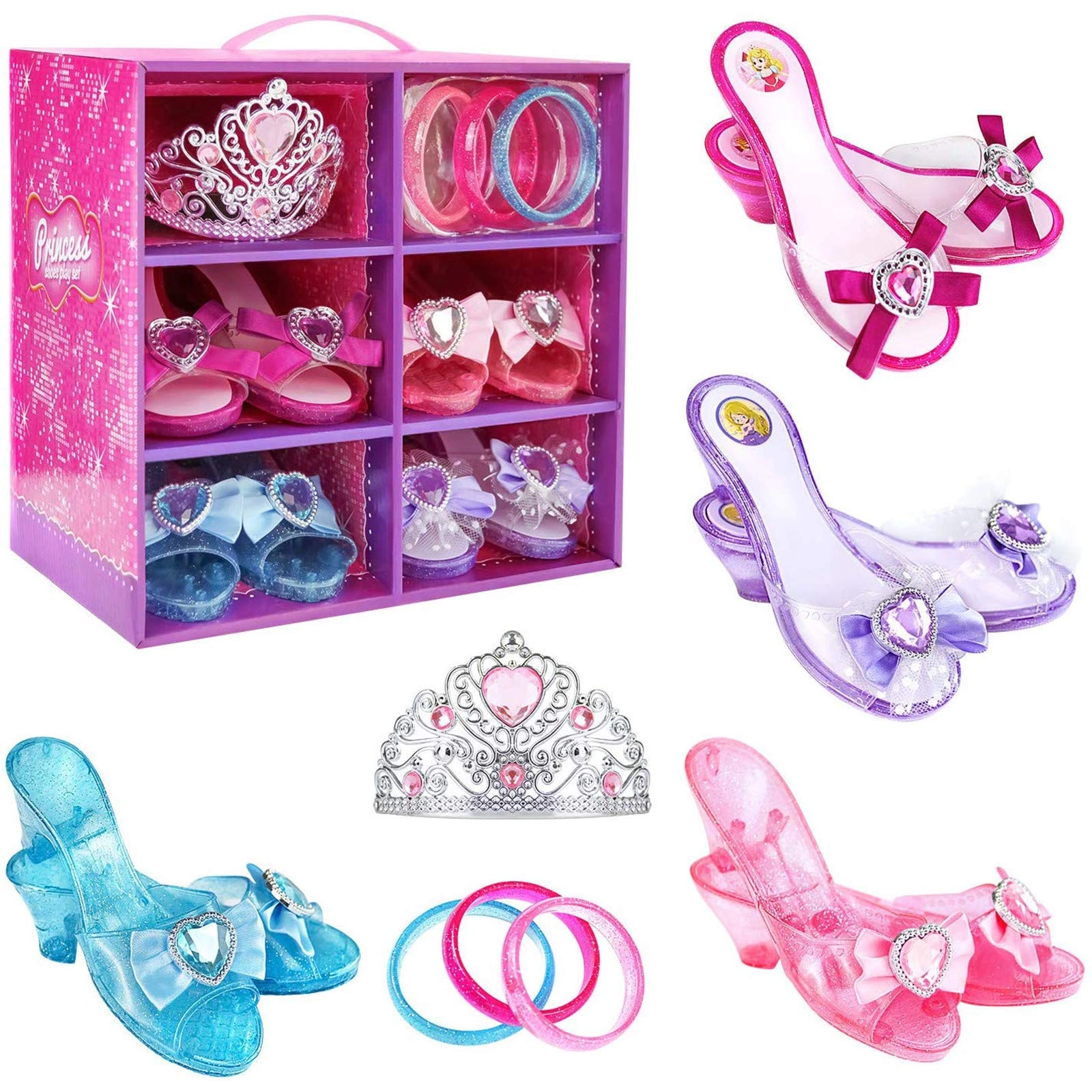 Jeowoqao Dress up Shoes - 36 + Princess Crown + Bracelets - 3 Pcs