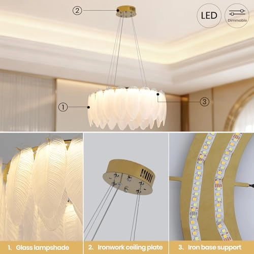 Flowing Feather Art LED Chandelier - Up to 39.3 inches (100 cm), adjustable