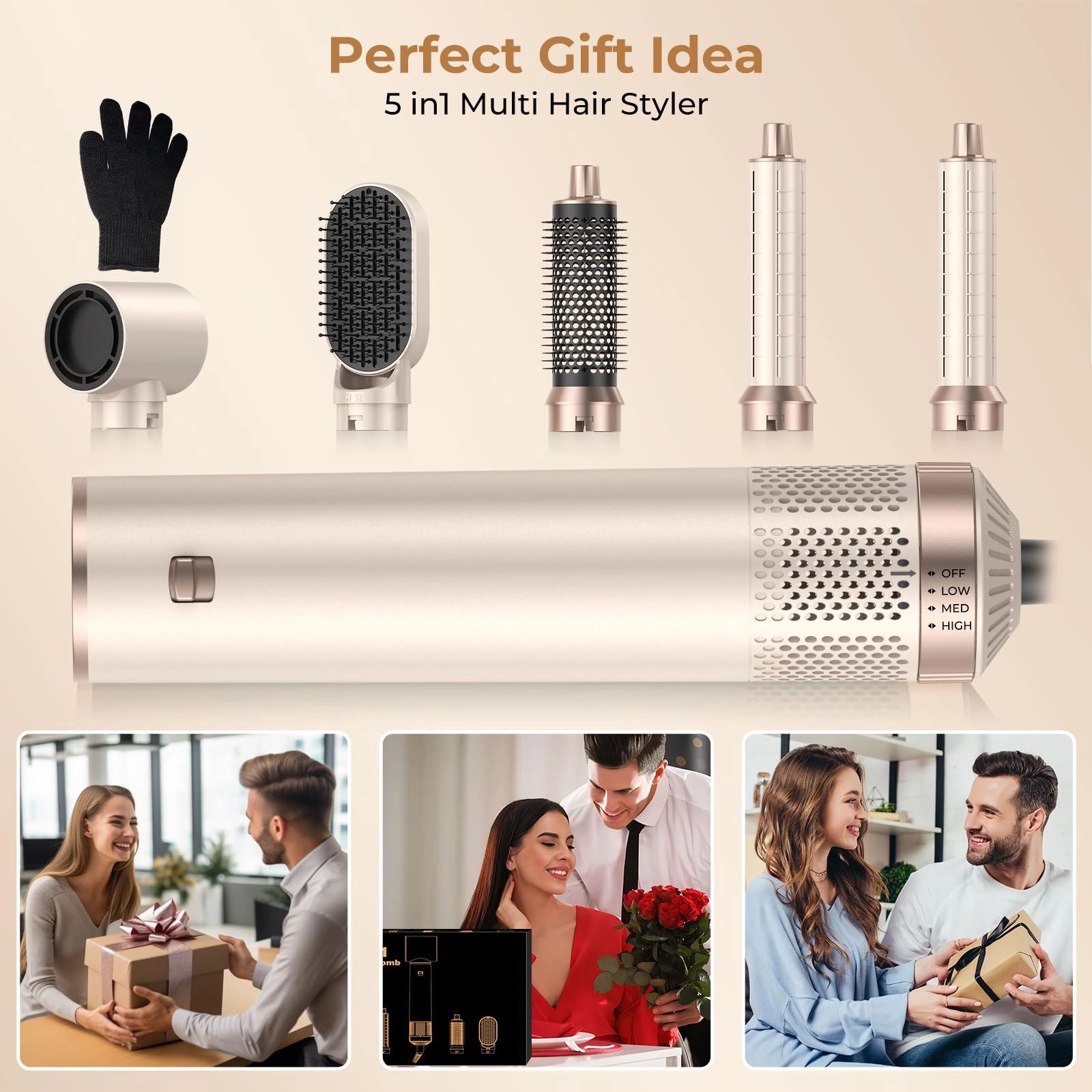 5 in 1 Blow Dryer Brush - Green Gold 800 watts