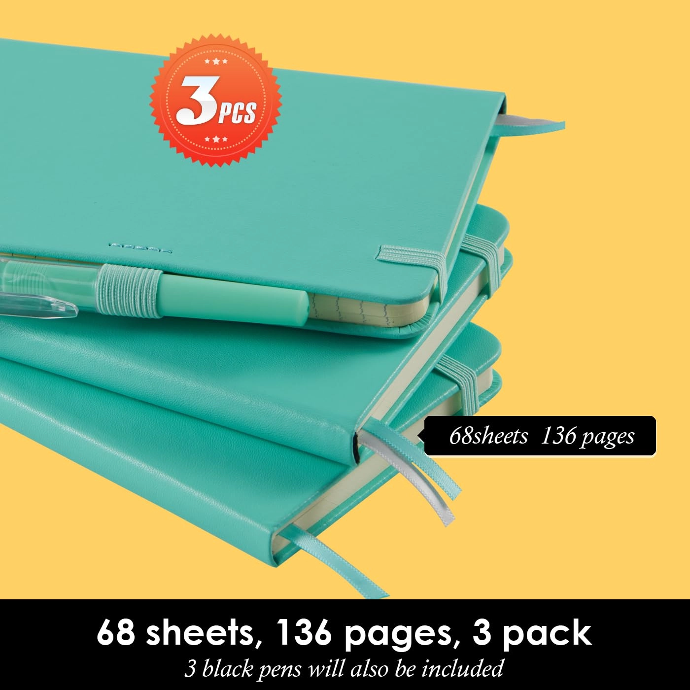 Small Notebook Journal - 68 Sheets 3 Pack Ruled