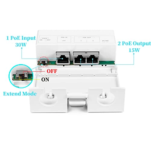 POE Extender - DC 48-57V 15.4 Watts Max 2 RJ45 port IEEE 802.3af/at 10/100Mbps 30 Watts Max