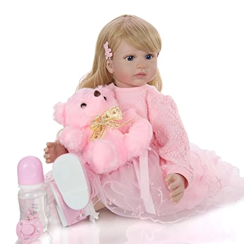 Reborn Baby Doll - 24 Inch Vinyl Cotton Body Pink Yarn Skirt Ages 3+