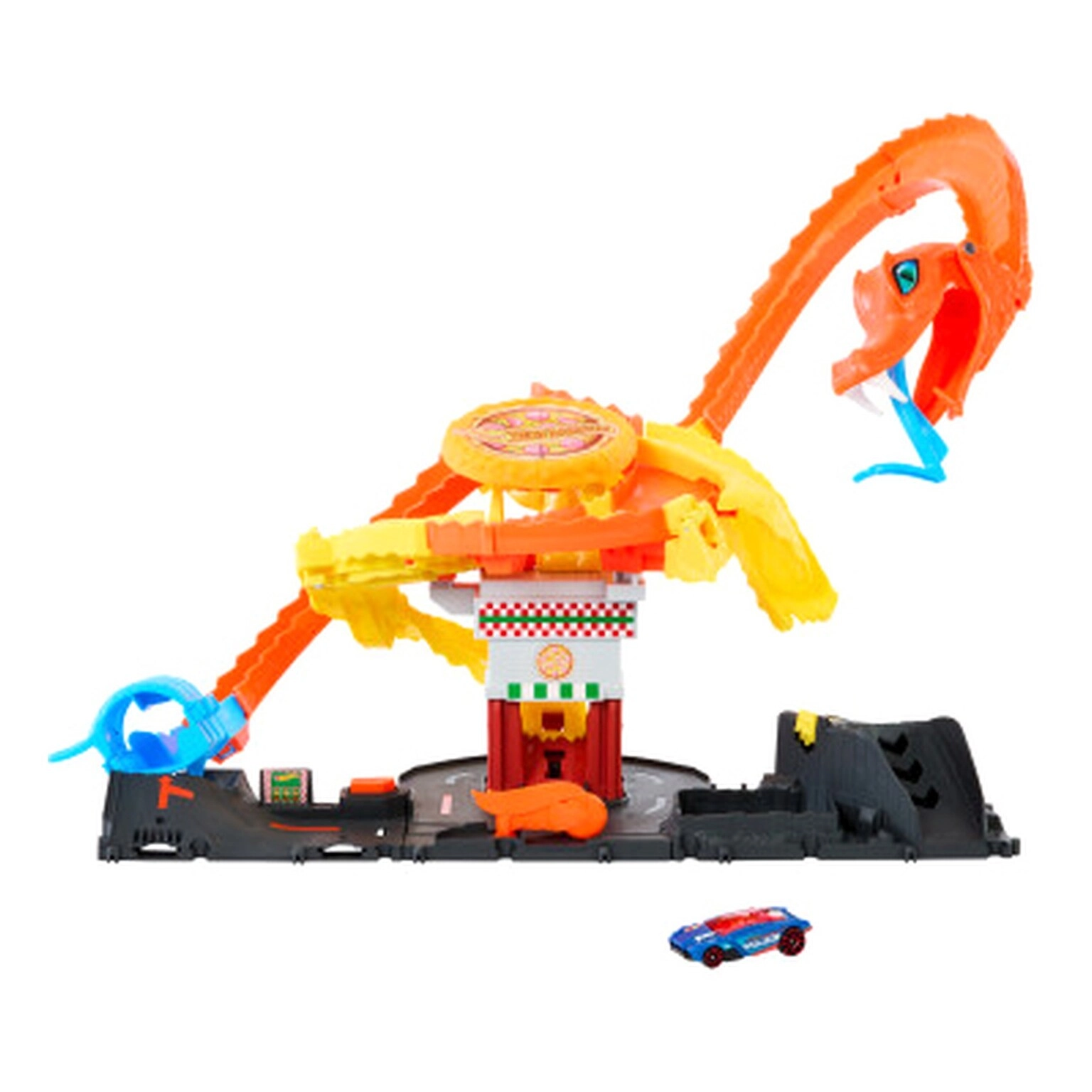 Hot Wheels City Toy Car Track Set Pizza Cobra Attack
