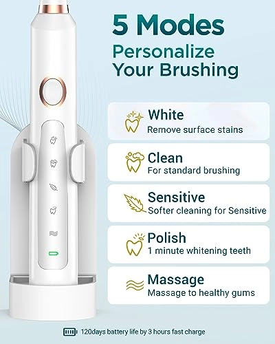 Electric Toothbrush - 8 Brush Heads 5 Modes 2 Minute Timer