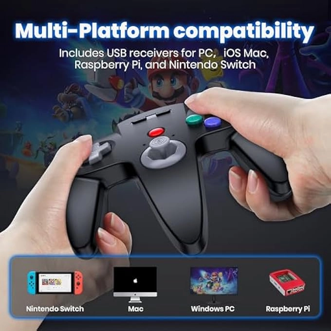 N64 CONTROLLER - SCHWARZ/GRAU WINDOWS PC, MAC, RASPBERRY PI UND SWITCH Pack