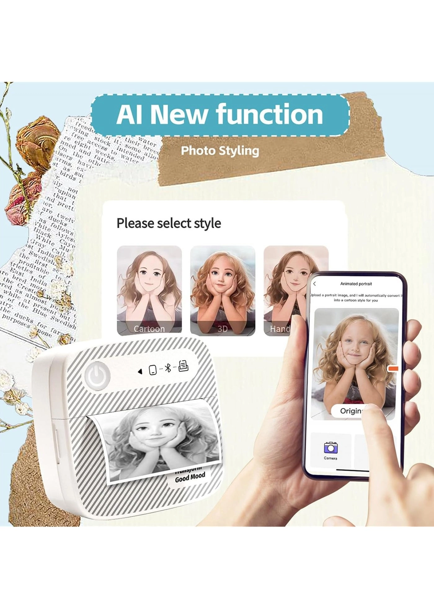 Bluetooth Mini Label Printer - Inkless Thermal 30mm