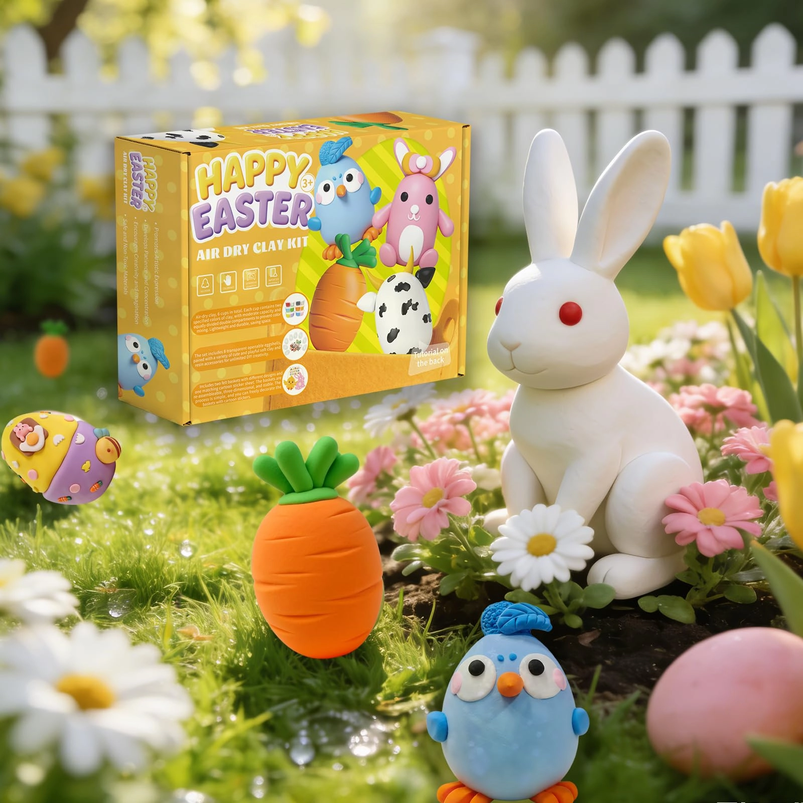 Eatser Crafts Kit - Air Dry Clay Easter Eggs Pack 8pcs.