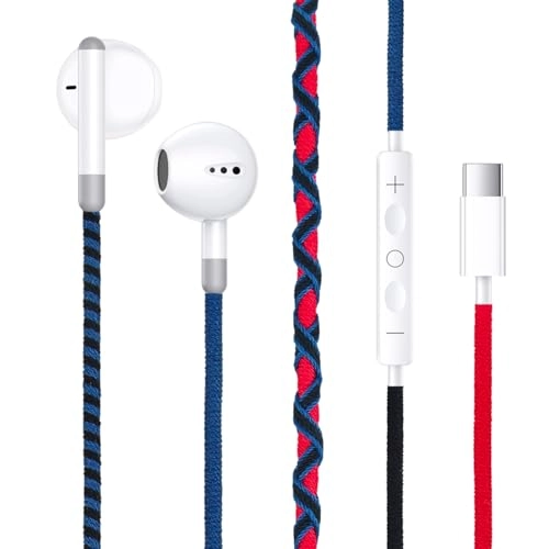 Fabric Cord Braided USB C Headphones Wired Earbud