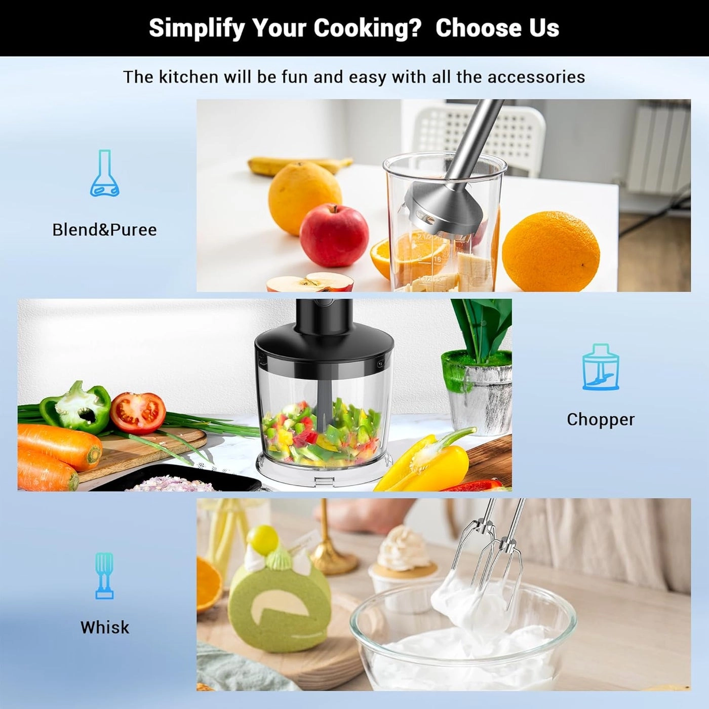 Immersion Blender - 3-in-1 Turbo Mode