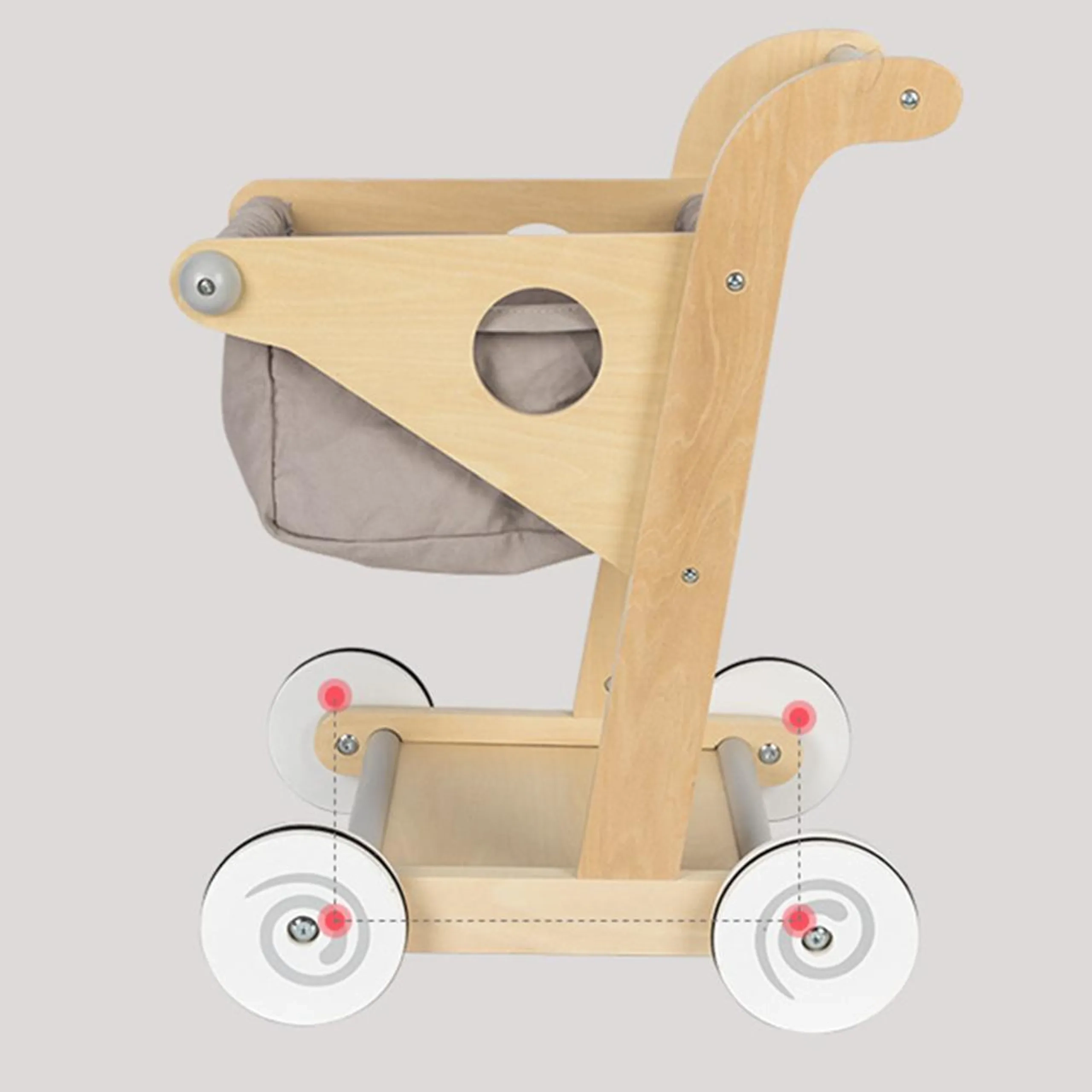 Ella Kids Wooden Shopping Trolley - Washable Cart 38 x 45 x 49 cm