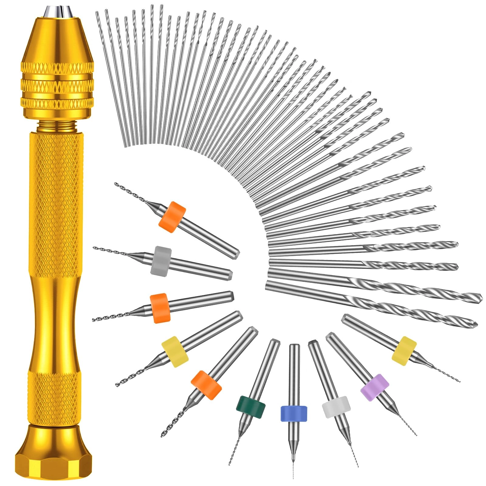 Hand Drill Bits Set - 57 Pieces + Pin Vise Hand Drill - 1 Piece + Micro Twist Drill Bits - 46 Pieces 0.1-1mm + PCB Mini Drill Bits - 10 Pieces