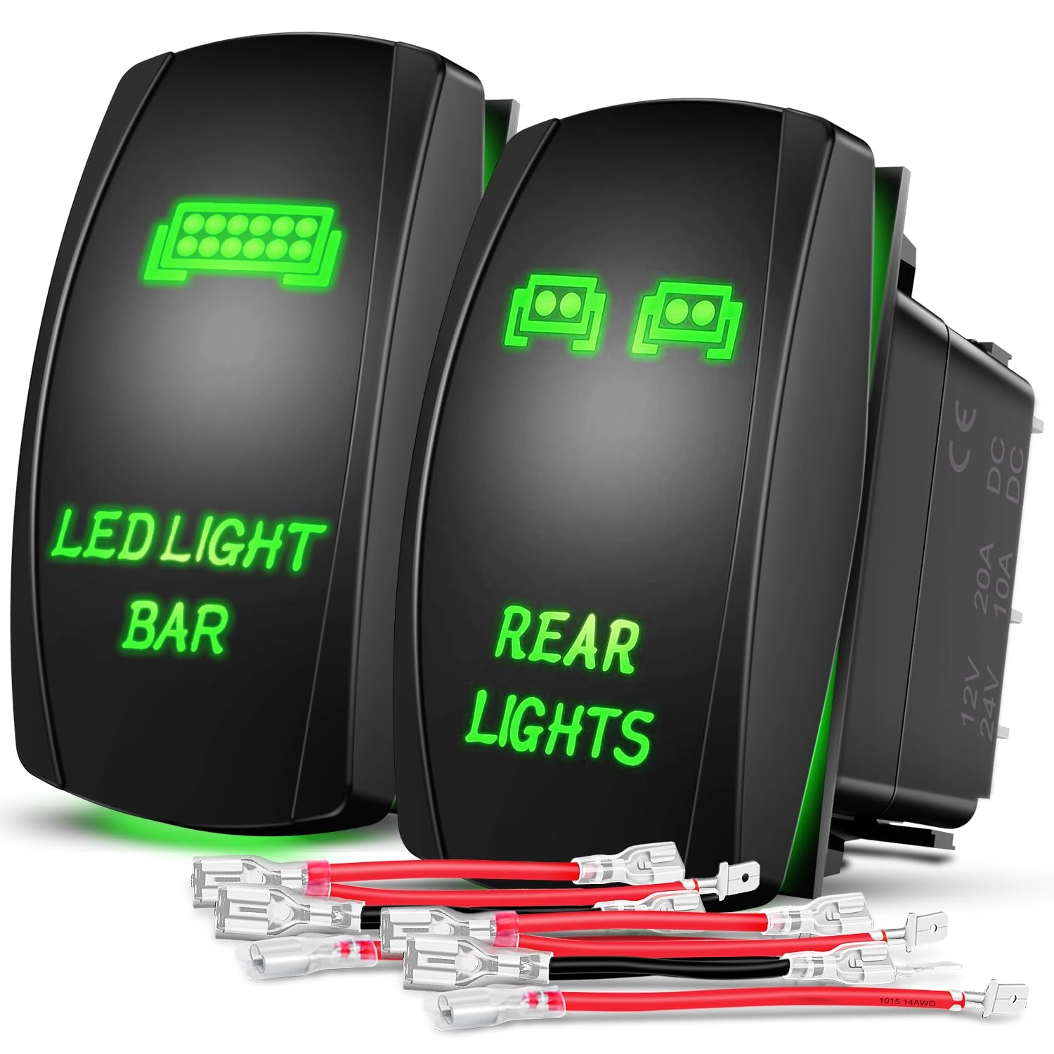Nilight Rear Lights Rocker Switch - 2 pcs 5Pin SPST 20A/12V 10A/24V LED