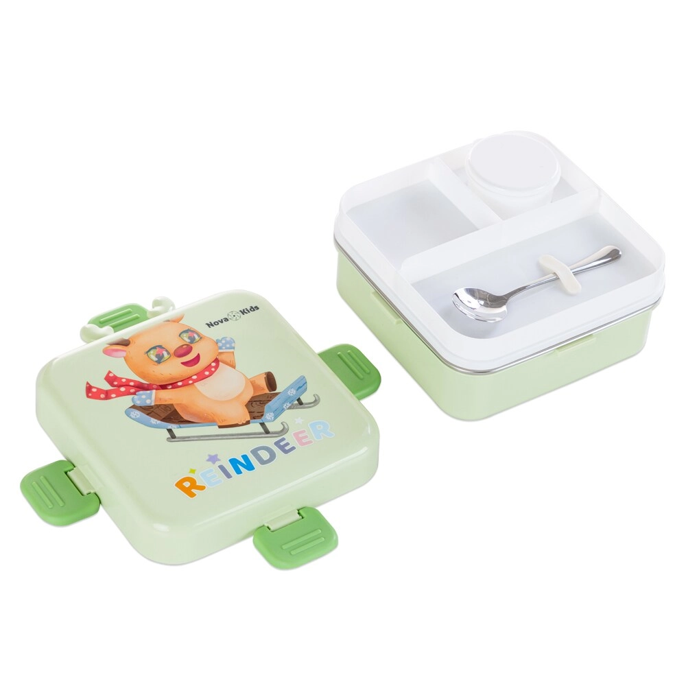 3 Compartment Bento Lunch Box - Reindeer Green 1.59L