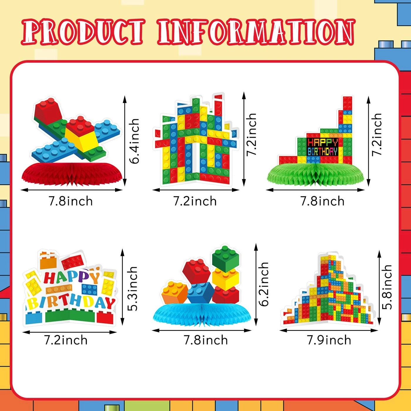Building Block Table Centerpieces - 10 Pcs Birthday
