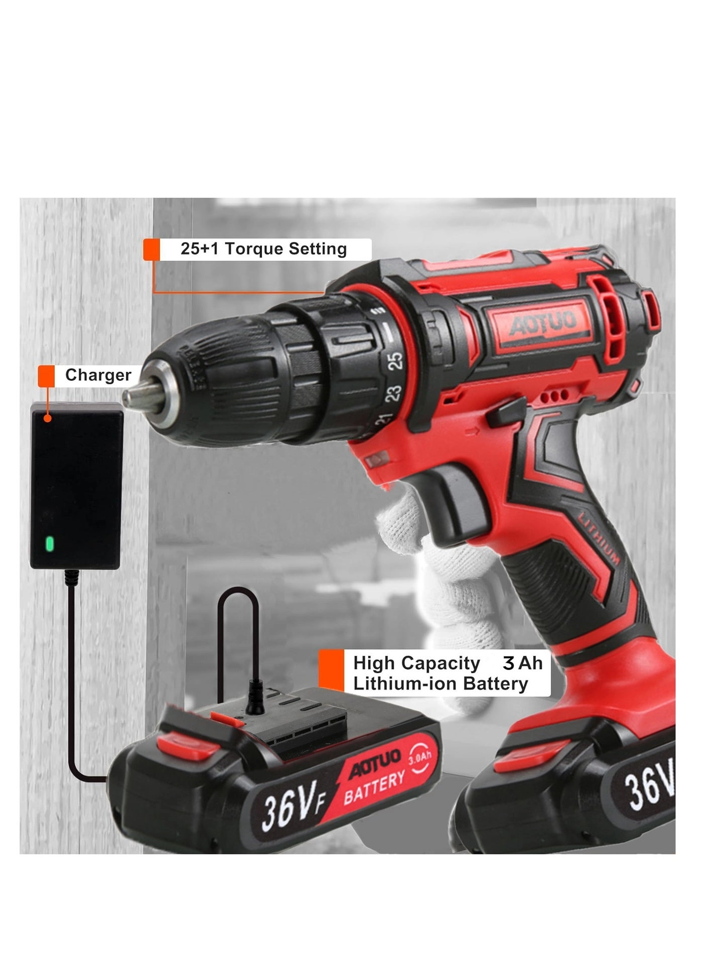 36V Cordless Drill - 2x 3Ah