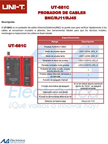 UT681C - RJ 45/RJ 11/BNC Cable Tester