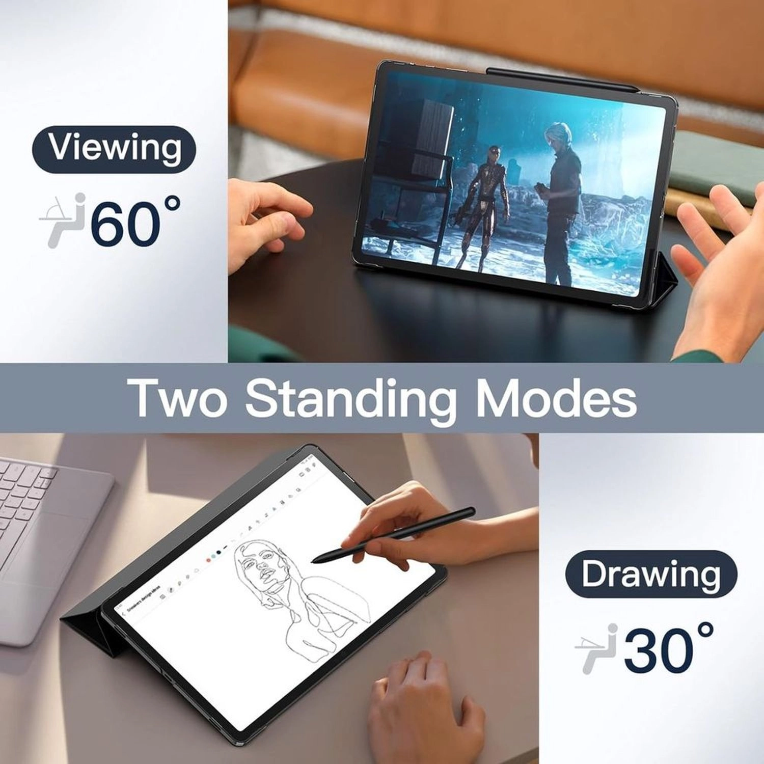 Tri-fold Flip Case with Pencil Holder for Galaxy S8, Galaxy S9, Galaxy S7FE