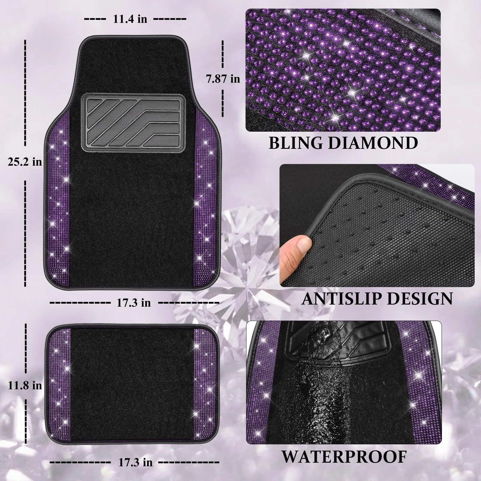 Bling Diamond Car Mats - 4.0 Count Universal Fit