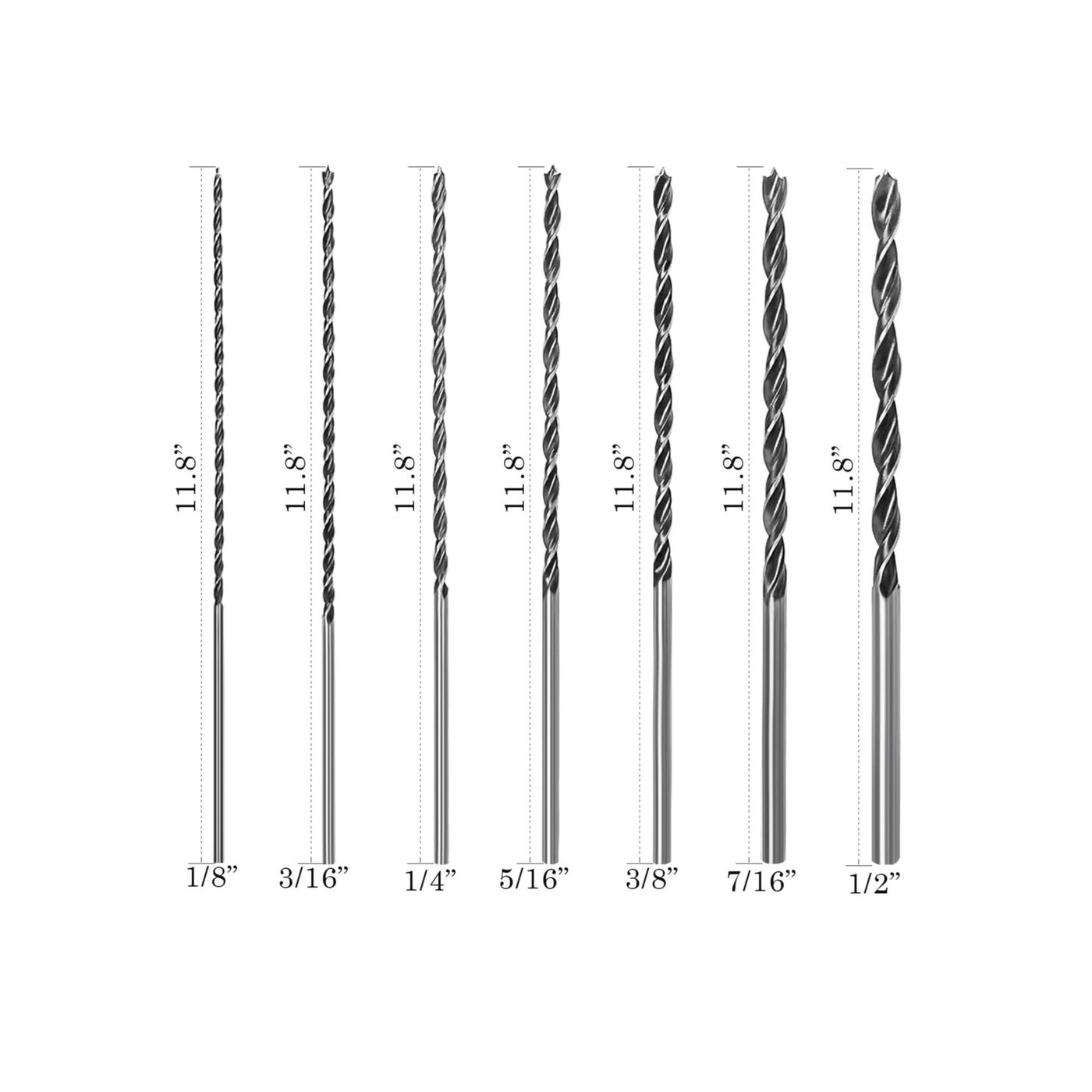 Brad Point Drill Bits - Carbon Steel 7 Pieces 4mm, 5mm, 6mm, 7mm, 8mm, 10mm, 12mm