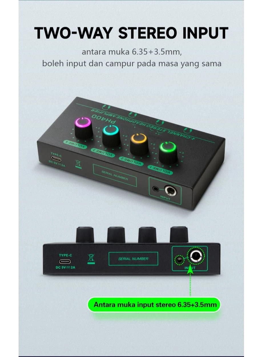 Headphone Amplifier - 4 Channel 1/4In 3.5mm TRS