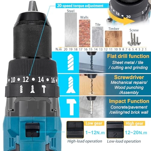 Power Drill Driver - 3000 Milliamp Hours 18 Volts (DC)